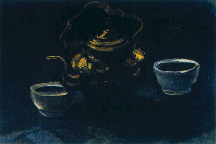 Still Life With Copper Coffeepot And Two White Bowls